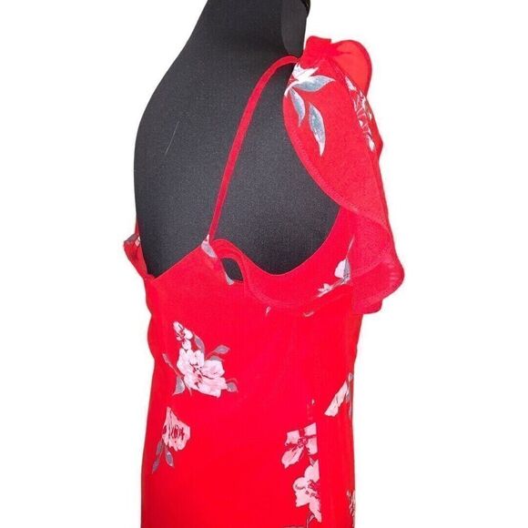 Speechless Red Floral A-Line V-Neck Short Sleeve Flutter Hem Midi Dress Size L - Picture 4 of 5